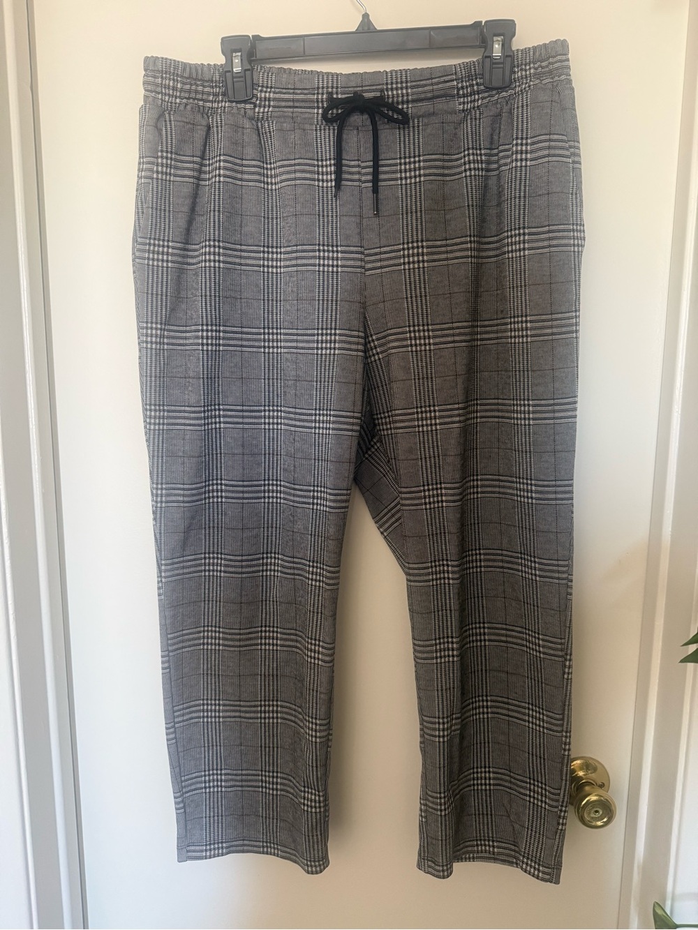 A New Day Black White Plaid Pull-On Drawstring Pants Size L